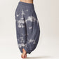 Cotton White Lines Spots Tie-Dye Pattern Women's Elastic Waist Harem Pants