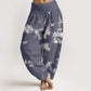 Cotton White Lines Spots Tie-Dye Pattern Women's Elastic Waist Harem Pants