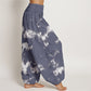 Cotton White Lines Spots Tie-Dye Pattern Women's Elastic Waist Harem Pants