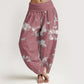 Cotton White Lines Spots Tie-Dye Pattern Women's Elastic Waist Harem Pants