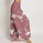 Cotton White Lines Spots Tie-Dye Pattern Women's Elastic Waist Harem Pants