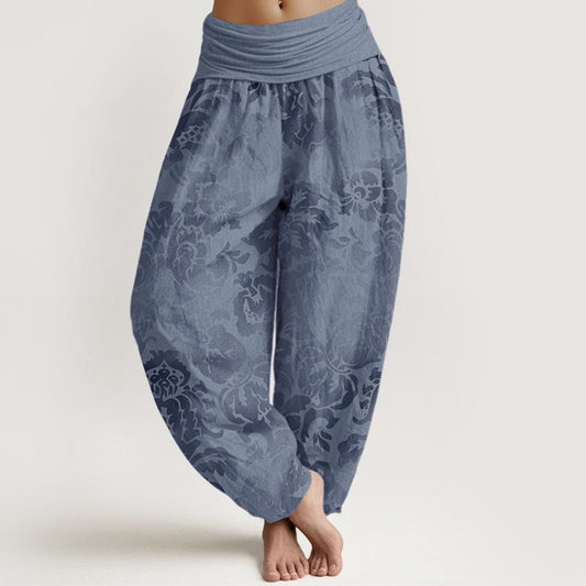 Cotton Casual Flower Leaves Design Women's Elastic Waist Harem Pants