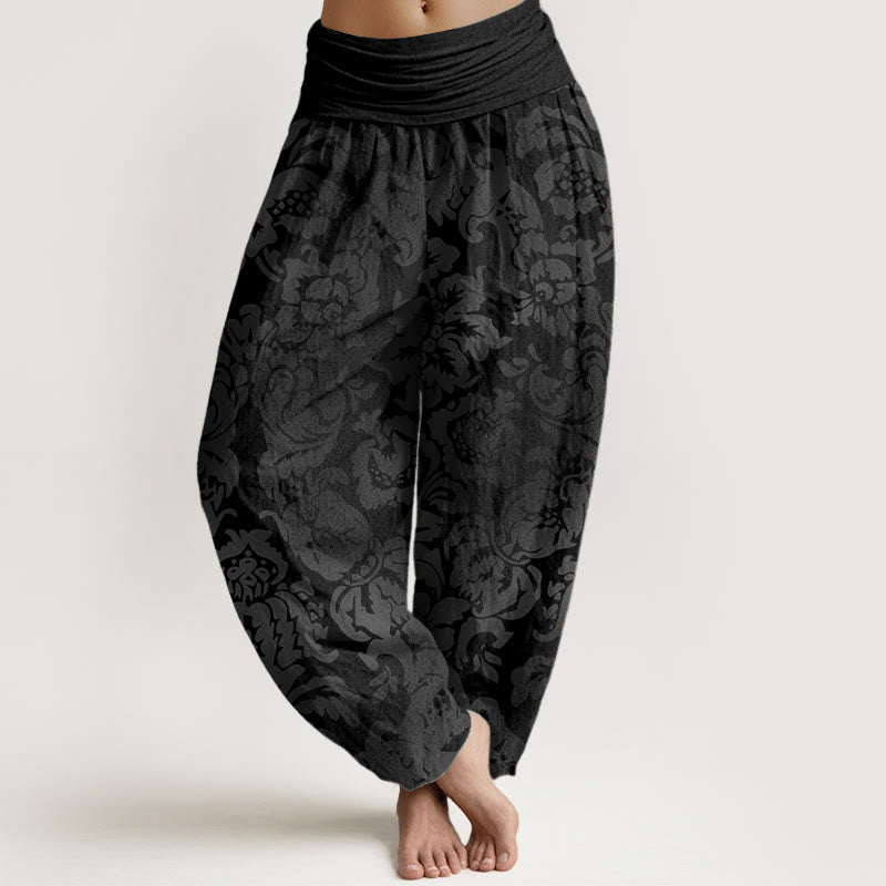 Cotton Casual Flower Leaves Design Women's Elastic Waist Harem Pants