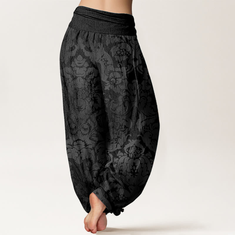 Cotton Casual Flower Leaves Design Women's Elastic Waist Harem Pants