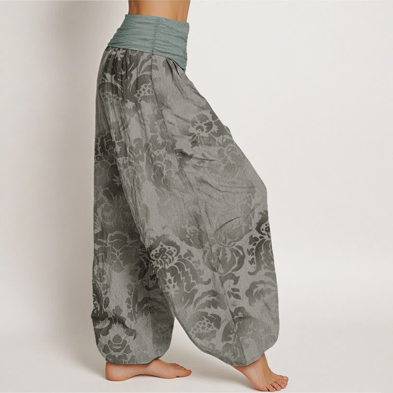 Cotton Casual Flower Leaves Design Women's Elastic Waist Harem Pants