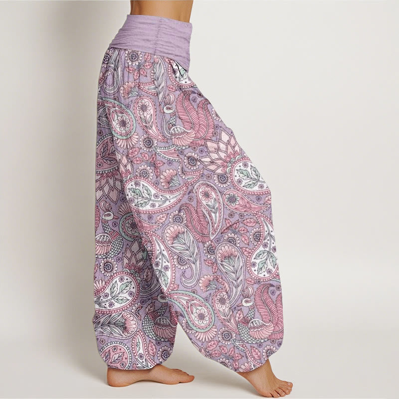 Cotton Cashew Flower Peacock Sunflower Design Women's Elastic Waist Harem Pants