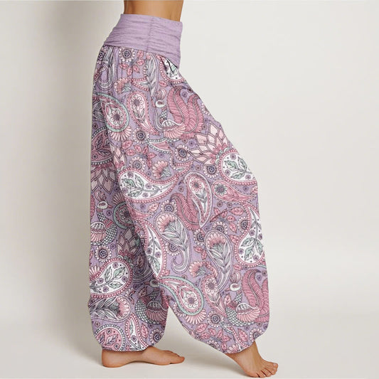 Cotton Cashew Flower Peacock Sunflower Design Women's Elastic Waist Harem Pants