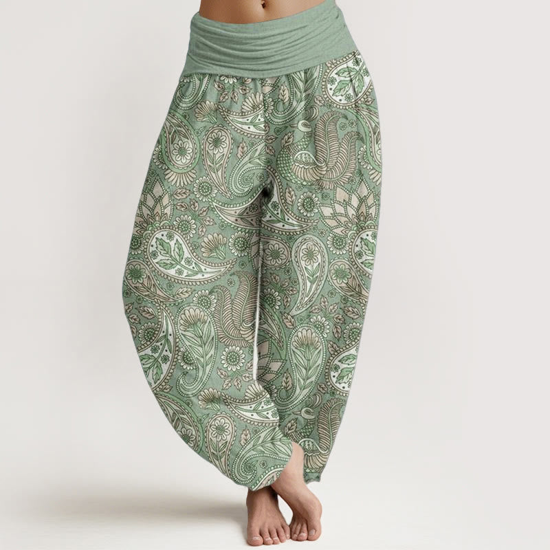 Cotton Cashew Flower Peacock Sunflower Design Women's Elastic Waist Harem Pants
