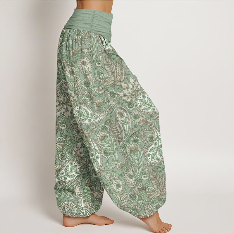 Cotton Cashew Flower Peacock Sunflower Design Women's Elastic Waist Harem Pants