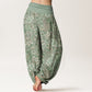 Cotton Cashew Flower Peacock Sunflower Design Women's Elastic Waist Harem Pants