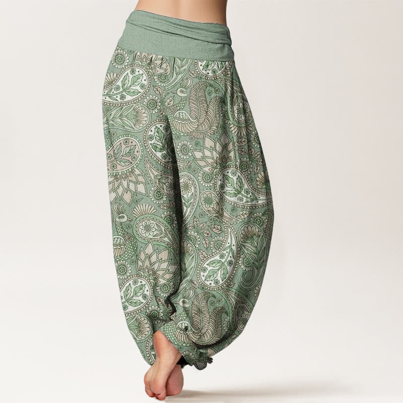 Cotton Cashew Flower Peacock Sunflower Design Women's Elastic Waist Harem Pants