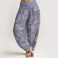 Cotton Cashew Flower Peacock Sunflower Design Women's Elastic Waist Harem Pants