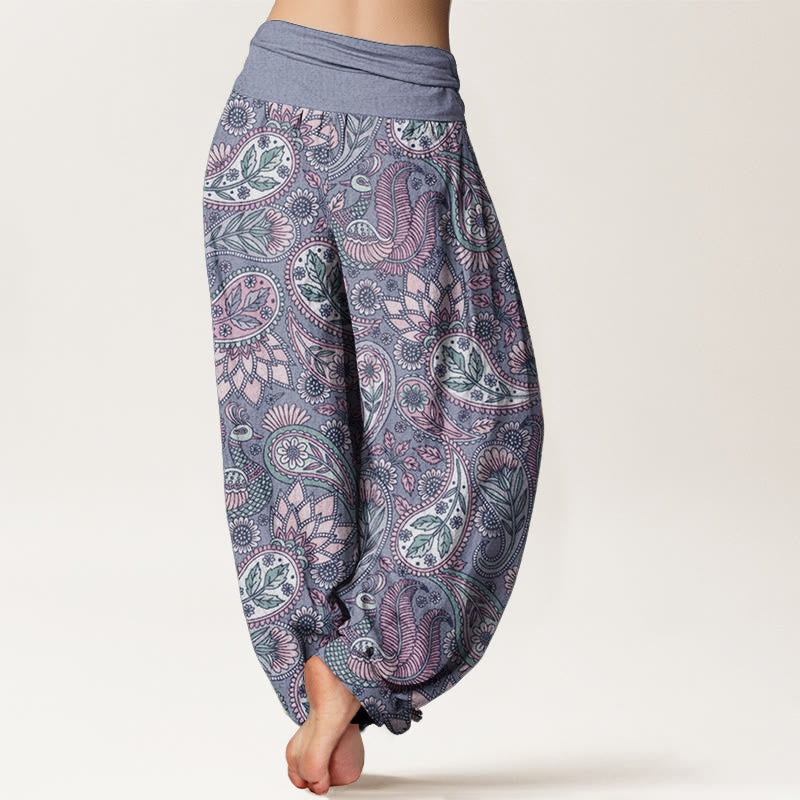 Cotton Cashew Flower Peacock Sunflower Design Women's Elastic Waist Harem Pants