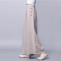 Casual Frog-Button High Waist Wide Leg Pants With Pockets