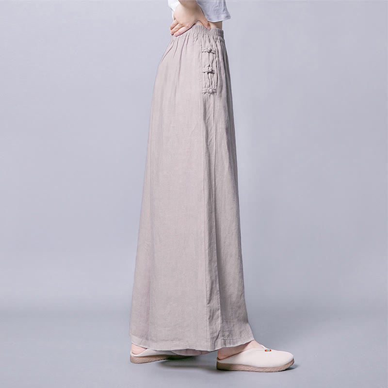 Casual Frog-Button High Waist Wide Leg Pants With Pockets