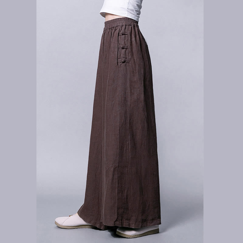 Casual Frog-Button High Waist Wide Leg Pants With Pockets
