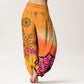 Cotton Brightly Colored Mandala Pattern Women's Elastic Waist Harem Pants