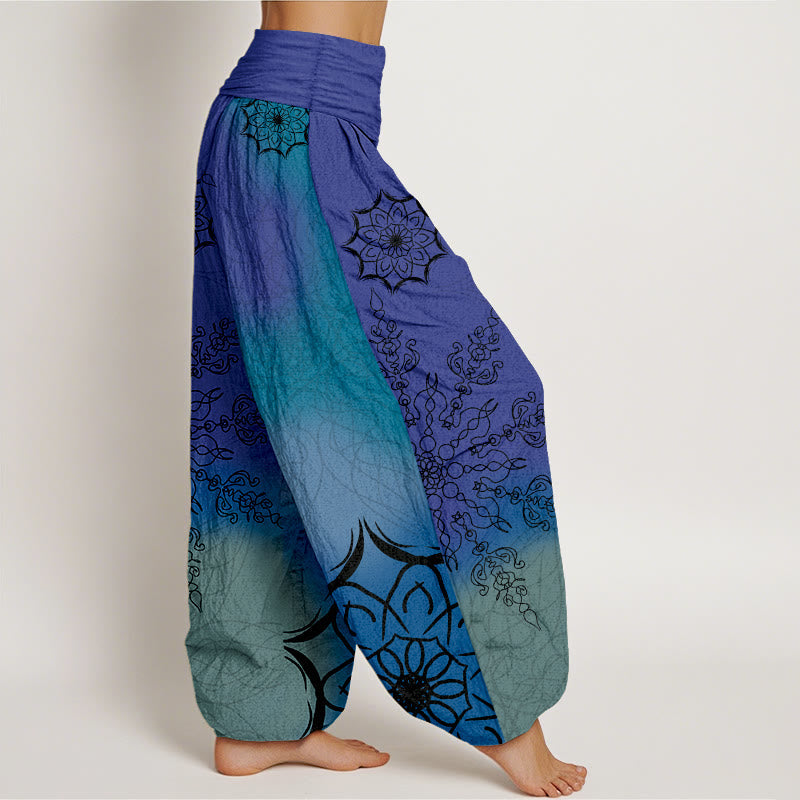 Cotton Brightly Colored Mandala Pattern Women's Elastic Waist Harem Pants