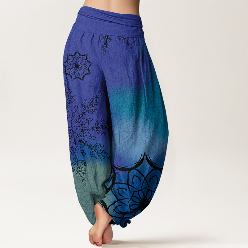 Cotton Brightly Colored Mandala Pattern Women's Elastic Waist Harem Pants
