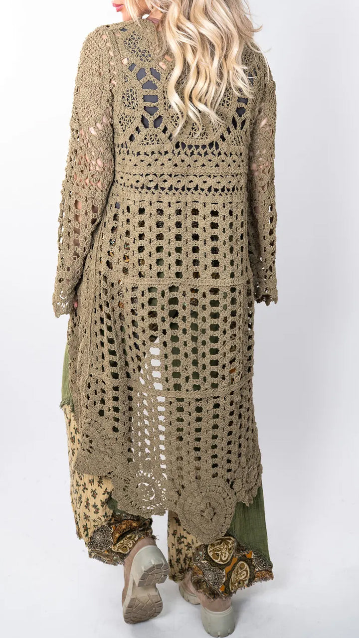 Women Round Neck Hollow Out Casual Long Top