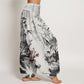 Cotton Plum Blossoms Bamboo Orchids Chrysanthemums Pattern Women's Elastic Waist Harem Pants