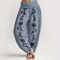 Pure Cotton Dharma Wheel Lotus OM Pattern Women's Elastic Waist Harem Pants