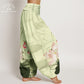 Cotton Pink Lotus Leaves Bird Pattern Women's Elastic Waist Harem Pants