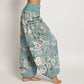 Pure Cotton Peach Blossoms Flying Geese Pattern Women's Elastic Waist Harem Pants