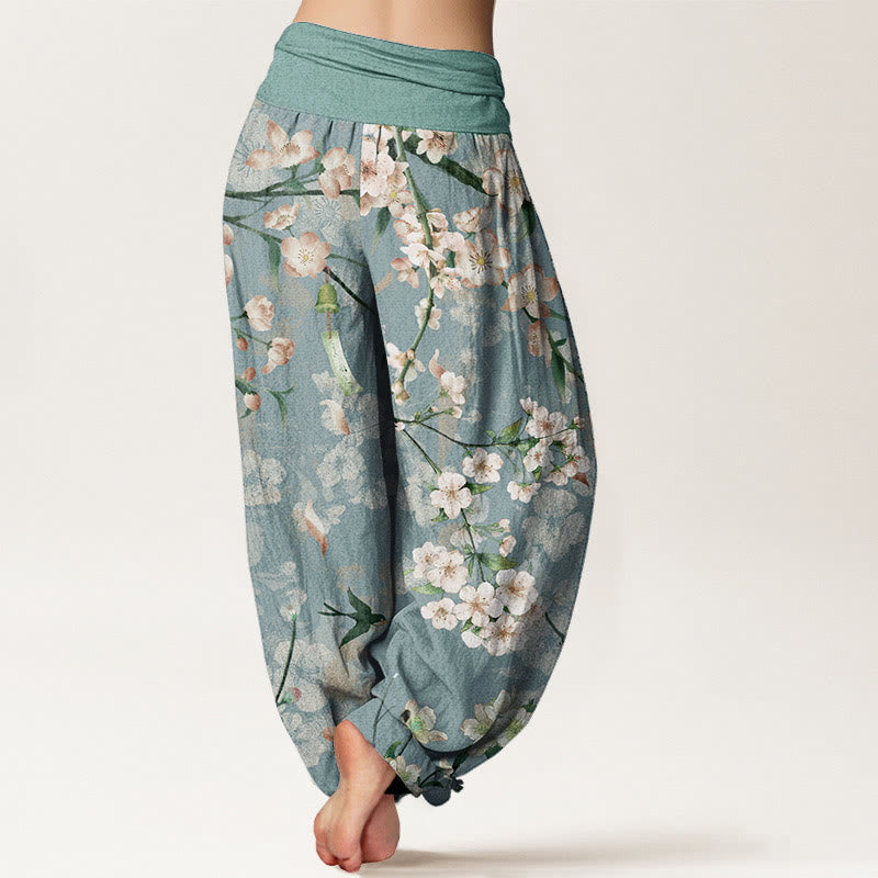Pure Cotton Peach Blossoms Flying Geese Pattern Women's Elastic Waist Harem Pants
