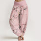 Cotton Peach Blossoms Flying Geese Pattern Women's Elastic Waist Harem Pants