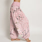 Cotton Peach Blossoms Flying Geese Pattern Women's Elastic Waist Harem Pants