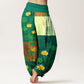 Pure Cotton Strong Visual Impact Lotus Flowers Leaves Pattern Women's Elastic Waist Harem Pants