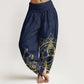 Pure Cotton Classical Lotus Flower Seedpod Leaf Buddha Pattern Women's Elastic Waist Harem Pants