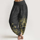 Pure Cotton Classical Lotus Flower Seedpod Leaf Buddha Pattern Women's Elastic Waist Harem Pants