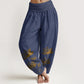 Pure Cotton Line Drawing Lotus Flower Pattern Women's Elastic Waist Harem Pants