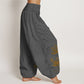 Pure Cotton Line Drawing Lotus Flower Pattern Women's Elastic Waist Harem Pants