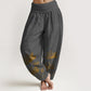 Pure Cotton Line Drawing Lotus Flower Pattern Women's Elastic Waist Harem Pants