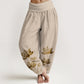Pure Cotton Line Drawing Lotus Flower Pattern Women's Elastic Waist Harem Pants