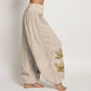 Pure Cotton Line Drawing Lotus Flower Pattern Women's Elastic Waist Harem Pants