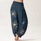 Pure Cotton Delicate Lotus Pattern Women's Elastic Waist Harem Pants