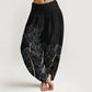 Pure Cotton Minimalist Style Lotus Flower Pod Pattern Women's Elastic Waist Harem Pants