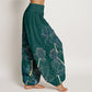 Pure Cotton Minimalist Style Lotus Flower Pod Pattern Women's Elastic Waist Harem Pants