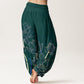 Pure Cotton Minimalist Style Lotus Flower Pod Pattern Women's Elastic Waist Harem Pants