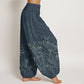 Pure Cotton Concise Lotus Flower Leaf Pod Bud Cloud Pattern Women's Elastic Waist Harem Pants