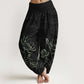 Pure Cotton Concise Lotus Flower Leaf Pod Bud Cloud Pattern Women's Elastic Waist Harem Pants