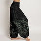 Pure Cotton Concise Lotus Flower Leaf Pod Bud Cloud Pattern Women's Elastic Waist Harem Pants