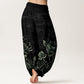 Pure Cotton Concise Lotus Flower Leaf Pod Bud Cloud Pattern Women's Elastic Waist Harem Pants