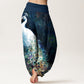 Pure Cotton Gorgeous Peacock Pattern Women's Elastic Waist Harem Pants