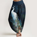 Pure Cotton Gorgeous Peacock Pattern Women's Elastic Waist Harem Pants