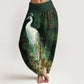 Pure Cotton Gorgeous Peacock Pattern Women's Elastic Waist Harem Pants